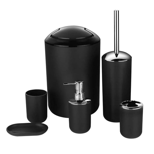 6 Piece Bathroom Accessories Set, Luxury Bath Sets Lotion Dispenser Pump,Toothbrush Holder, Bathroom Tumblers, Soap Dish, Trash Can, Toilet Brush Set for Decorative Countertop and Housewarming Gift