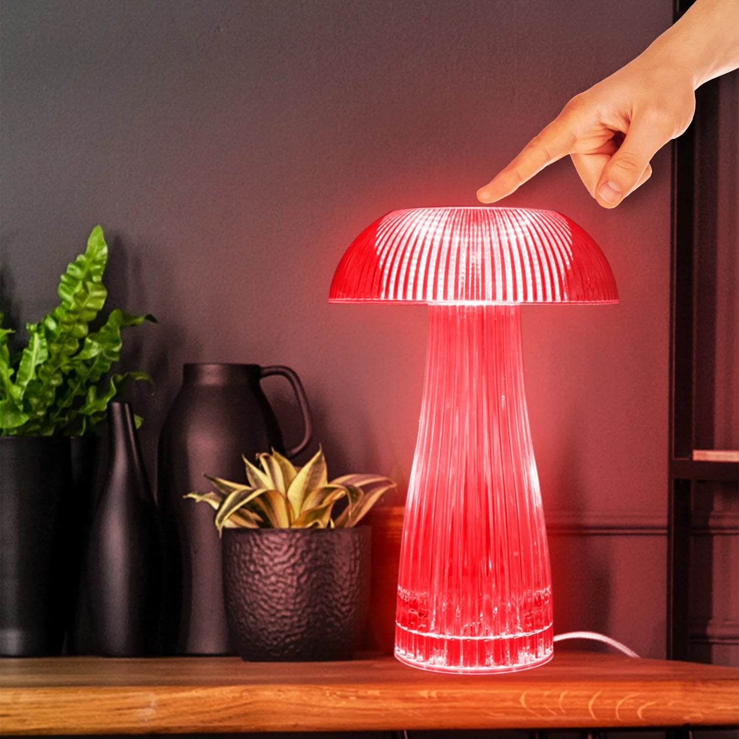 Lit Neon Multi-Color Mushroom LED Tabletop Touch Lamp, with Remote, Crystal Finish