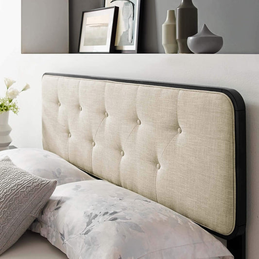 MOD-6233-BLK-BEI Collins Tufted Full Fabric and Wood Headboard, Black Beige