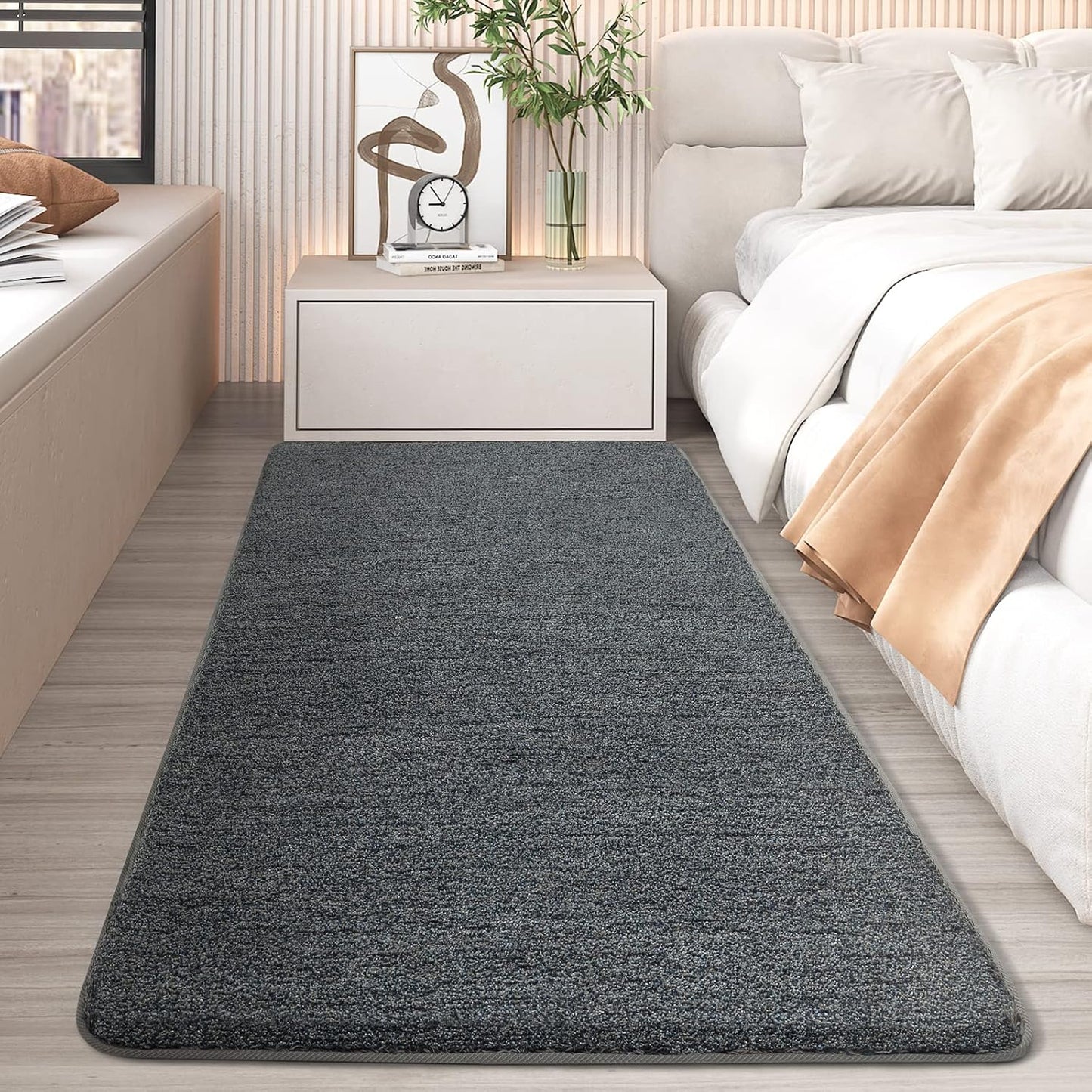 Non Slip Area Rug - Bedroom Runner for Beside, Soft, Aesthetic, Heavy Duty, 1.7X4Ft Grey