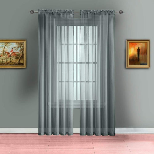 Pair of Extra Long Length Charcoal Olive Sheer Window Curtains. Each Voile Drape Is 56 X 108 Inches. AM Charcoal Olive 108"