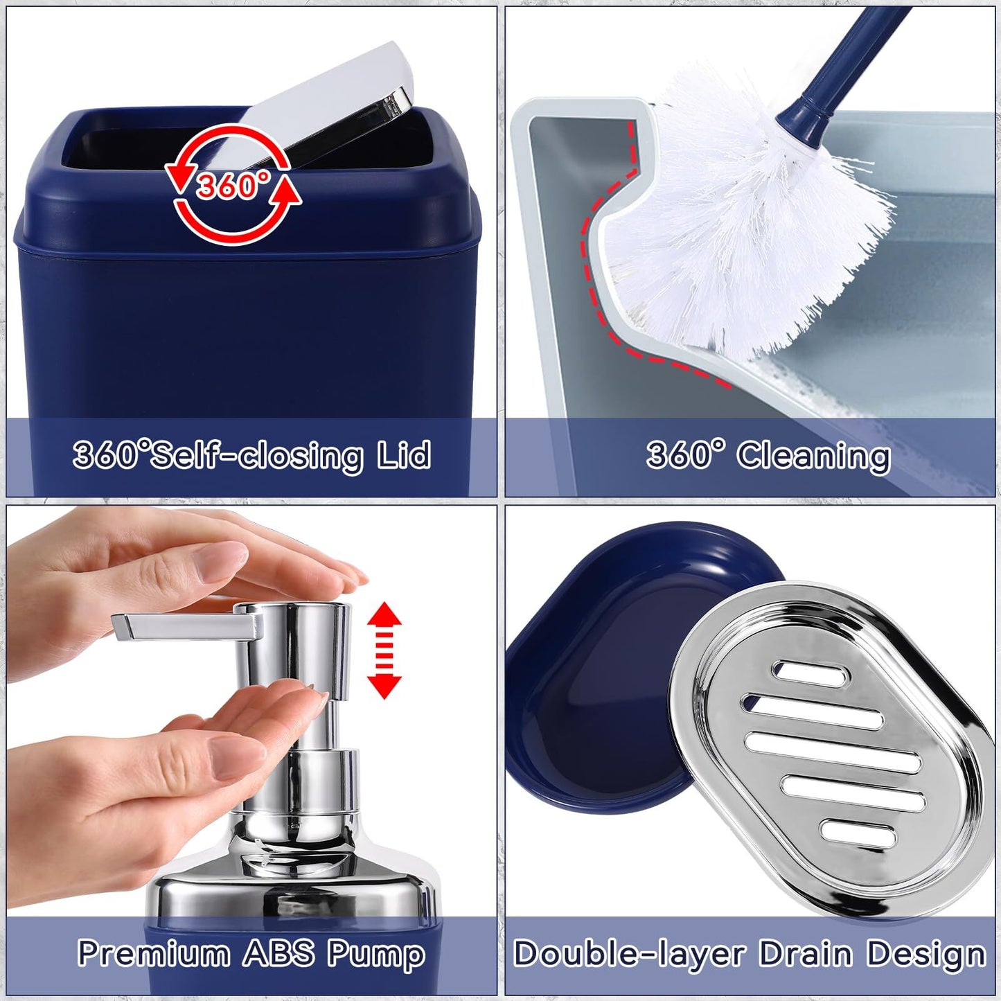 24PC Navy Blue Bathroom Set with Shower Curtain and Rugs, Blue Bathroom Sets ...
