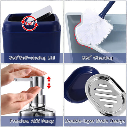24PC Navy Blue Bathroom Set with Shower Curtain and Rugs, Blue Bathroom Sets ...