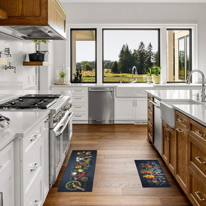 Artistic and Colorful Kitchen Rugs for Floor Non Slip Kitchen Rugs and Mats Kitchen Mat Set Farmhouse Kitchen - Spicy Art - 2 Pieces - 30"X17" + 47”X17