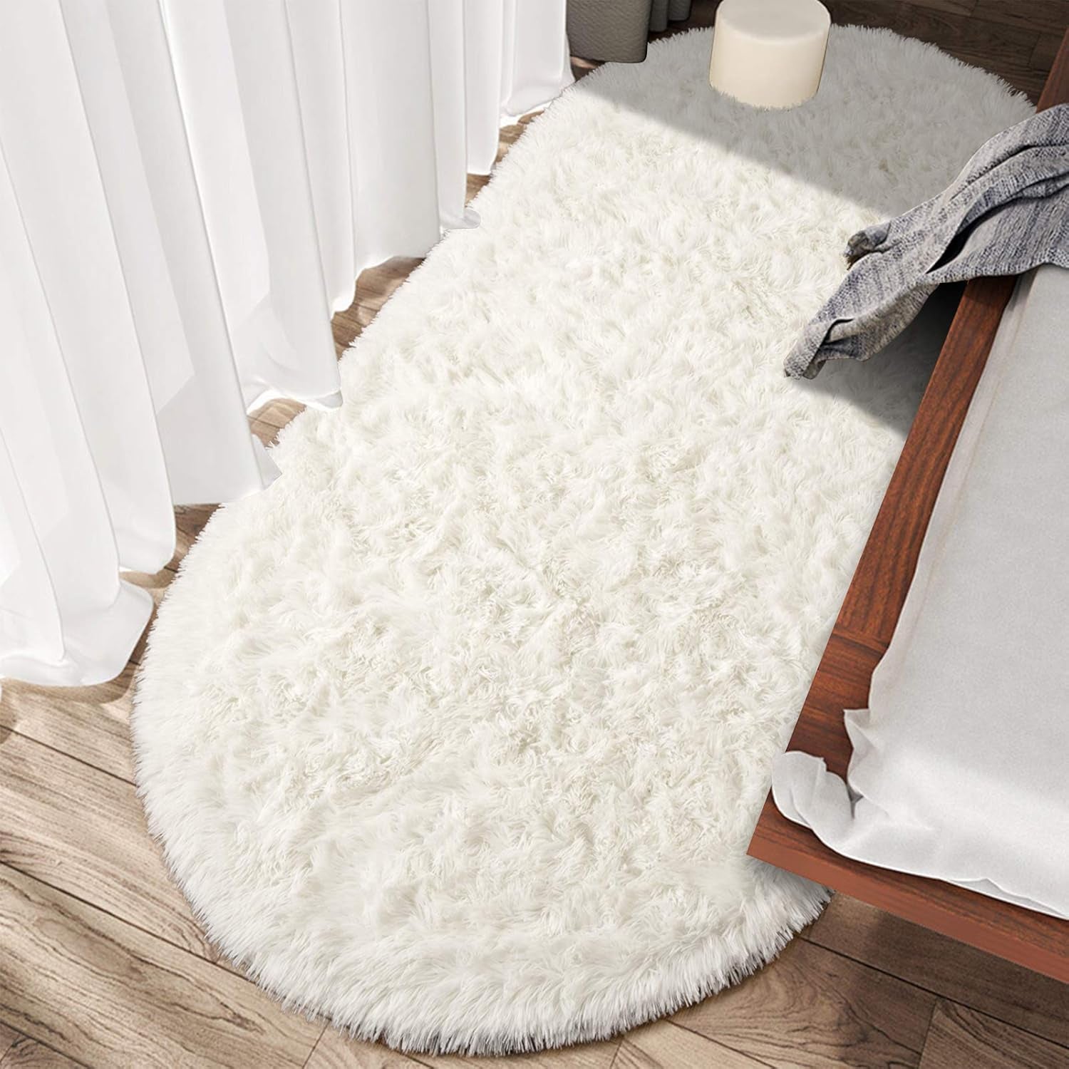 Ultra Soft Washable Shaggy Rug - Non-Slip Oval Carpet for Nursery, Kids Bedroom & Home Decor (2.6X5.3Ft Creamy) | Plush Fluffy Floor Mat for Cozy Living Spaces