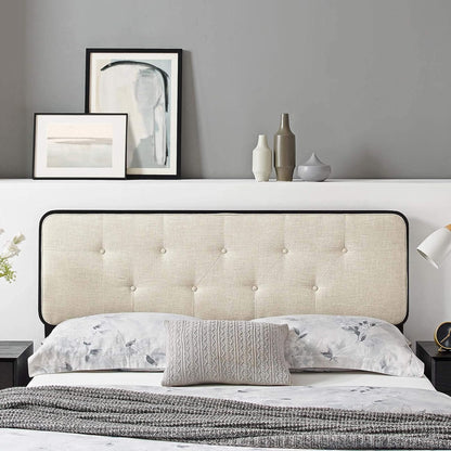 MOD-6233-BLK-BEI Collins Tufted Full Fabric and Wood Headboard, Black Beige