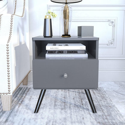 Nightstand Set of 2,Side Table, Bedside Table with Open Compartment, Storage Drawer with 2 Crystal Handles for Bedroom,Home,Dark Grey