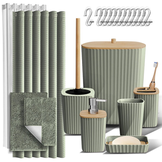 22 Piece Bamboo Bathroom Sets, Sage Green Bathroom Accessories Set for Minimalistic Bathroom Décor