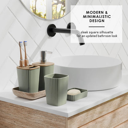 22 Piece Bamboo Bathroom Sets, Sage Green Bathroom Accessories Set for Minimalistic Bathroom Décor