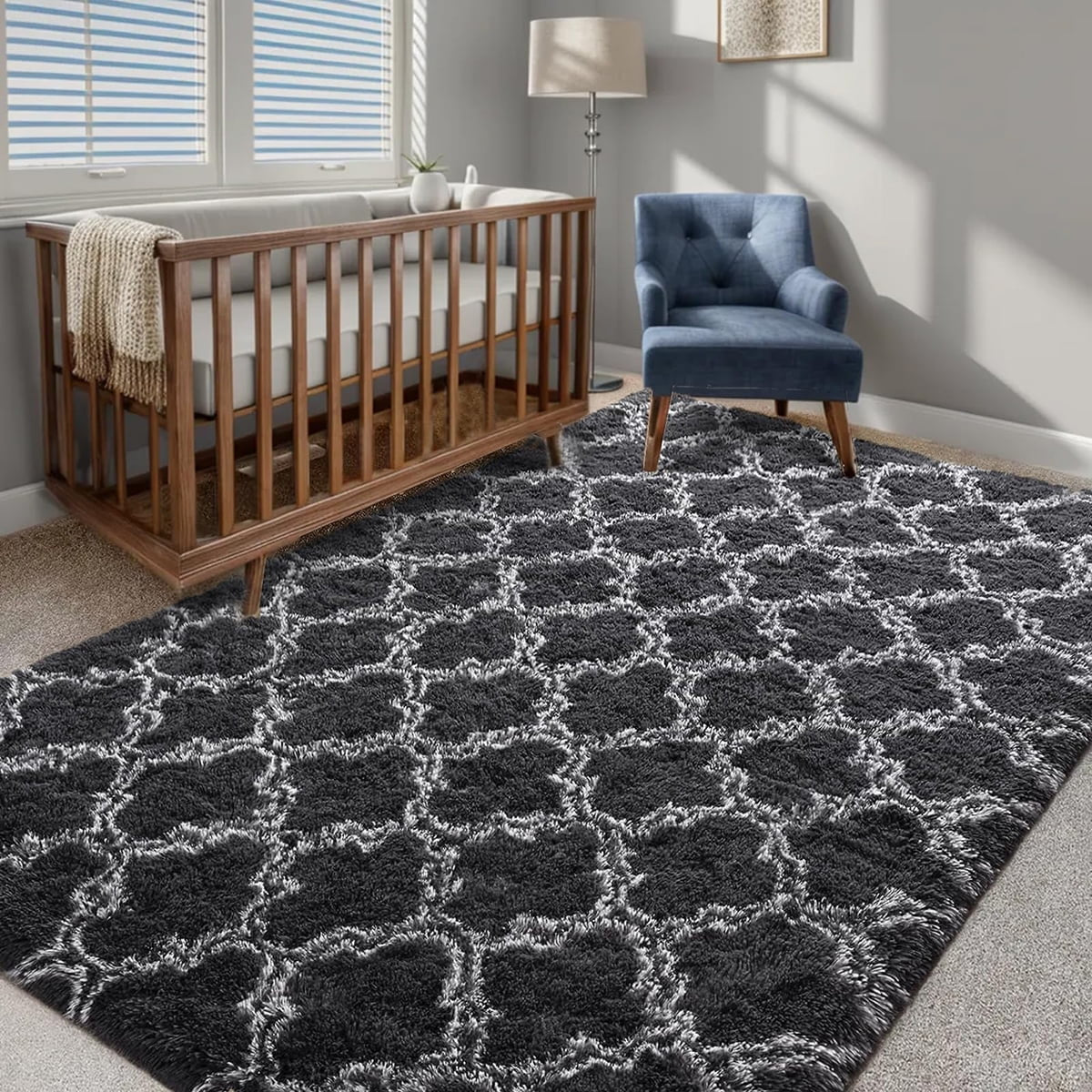 5'X8' Shag Area Rug for Living Room, Diamond Geometric Indoor Area Rug, Fluffy Carpet Plush Rug, Soft Home Floor Bedroom Carpet, Gray