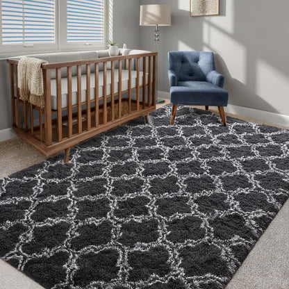 5'X8' Shag Area Rug for Living Room, Diamond Geometric Indoor Area Rug, Fluffy Carpet Plush Rug, Soft Home Floor Bedroom Carpet, Gray