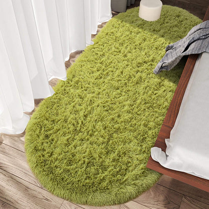 Ultra Soft Washable Shaggy Rug - Non-Slip Oval Carpet for Nursery, Kids Bedroom & Home Decor (2.6X5.3Ft Green) | Plush Fluffy Floor Mat for Cozy Living Spaces
