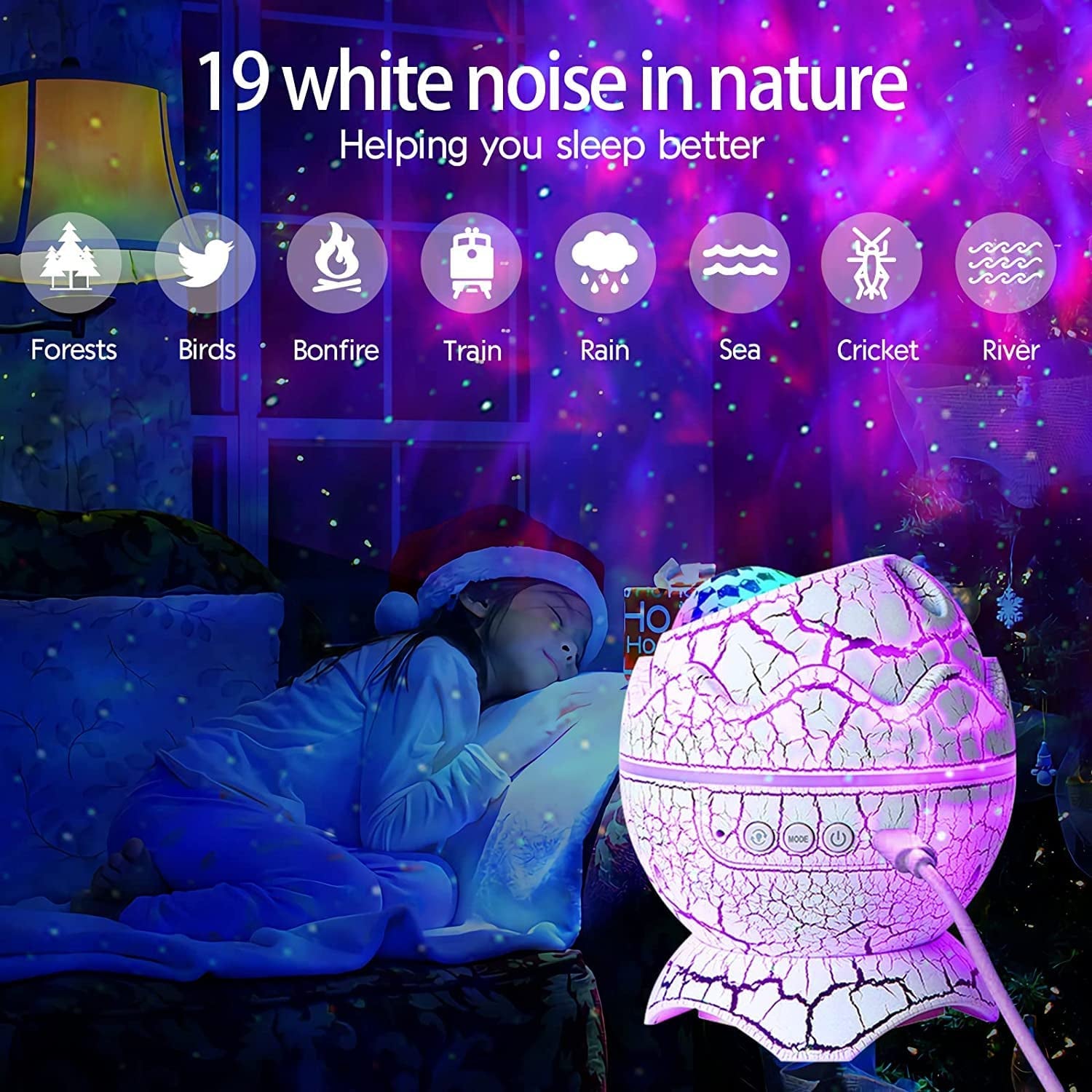 Proyector De Estrellas Huevo Dino Luz Noche Lampara Para Cuarto Niño Con Remoto