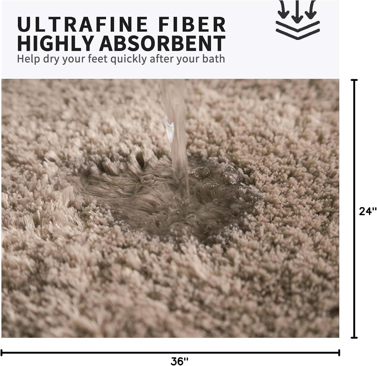 Bathroom Rugs 24" W X 36" L, Bath Mat for Bathroom, Bedroom, Laundry Room & Kitchen, Non-Slip Rubber Latex Backing, Extra Soft and Absorbent Microfiber Carpet, Machine Washable Rug, Beige
