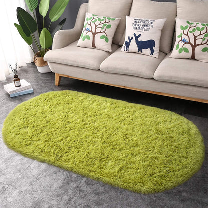 Ultra Soft Washable Shaggy Rug - Non-Slip Oval Carpet for Nursery, Kids Bedroom & Home Decor (2.6X5.3Ft Green) | Plush Fluffy Floor Mat for Cozy Living Spaces