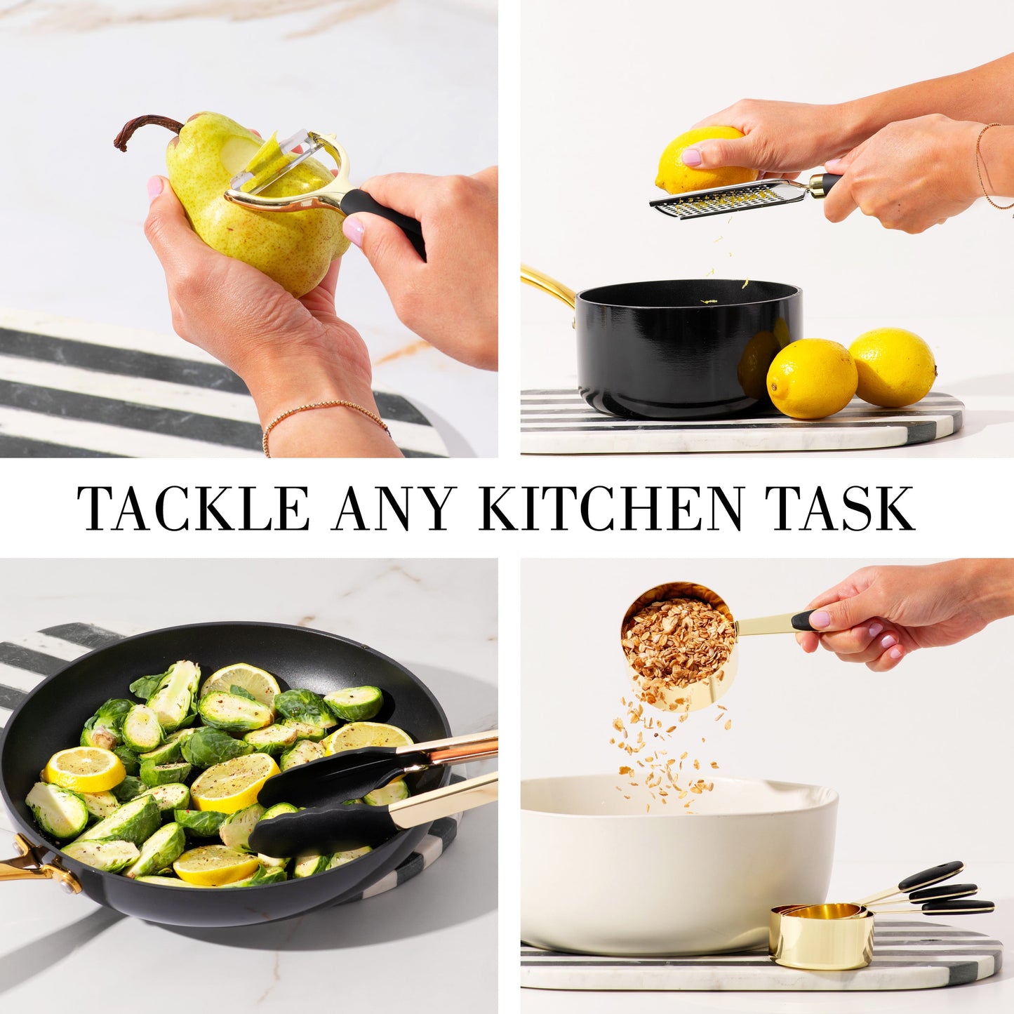 Black and Gold Kitchen Utensils Set - 23 Piece Luxe Black and Gold Kitchen Accessories Include Gold Measuring Cups and Spoons, Silicone Cooking Utensils, and Gold Kitchen Tools