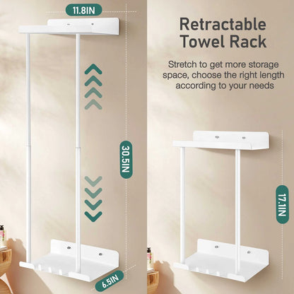Wall Towel Rack for Rolled Towels, New Upgrade Towel Racks for Bathroom Wall Mounted, Bathroom Bar Towel Storage, Metal Bath Towel Holder for Folded Large Towel Washcloths, White