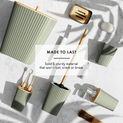 22 Piece Bamboo Bathroom Sets, Sage Green Bathroom Accessories Set for Minimalistic Bathroom Décor