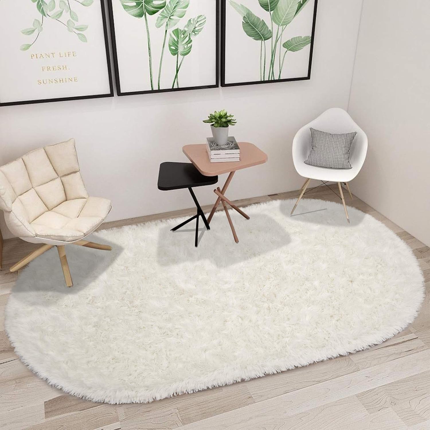 Ultra Soft Washable Shaggy Rug - Non-Slip Oval Carpet for Nursery, Kids Bedroom & Home Decor (2.6X5.3Ft Creamy) | Plush Fluffy Floor Mat for Cozy Living Spaces