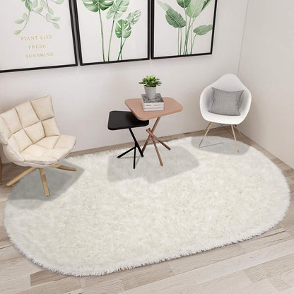 Ultra Soft Washable Shaggy Rug - Non-Slip Oval Carpet for Nursery, Kids Bedroom & Home Decor (2.6X5.3Ft Creamy) | Plush Fluffy Floor Mat for Cozy Living Spaces