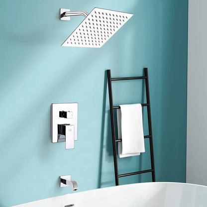 Shower Faucet with Tub Spout Chrome Bathroom Rain Mixer Shower System Wall Mounted Rainfall Shower Head and Handle Set, Tub and Shower Trim Kit with Rough-In Valve